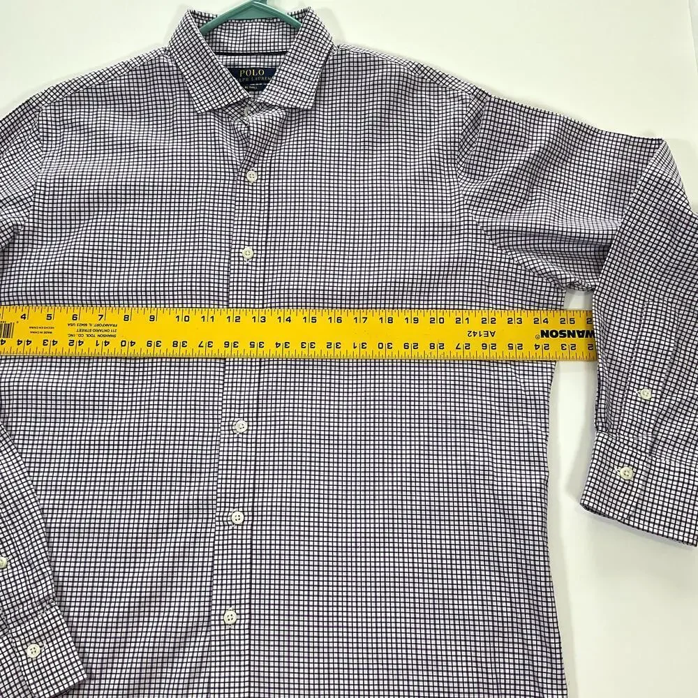 POLO RALPH LAUREN Men's RL Twill Purple Checked Plaid Button‎ Down Shirt Size L